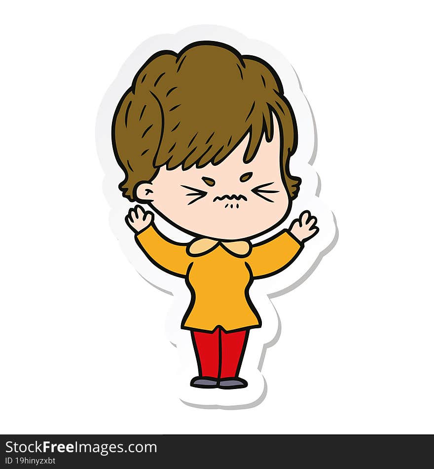 sticker of a cartoon frustrated woman