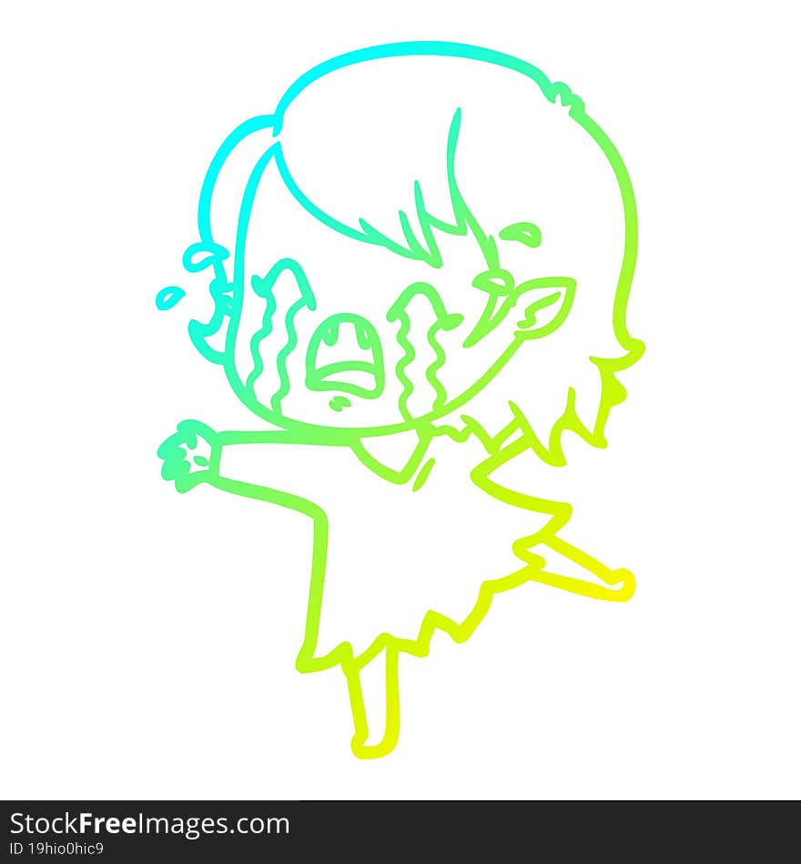 cold gradient line drawing cartoon crying vampire girl