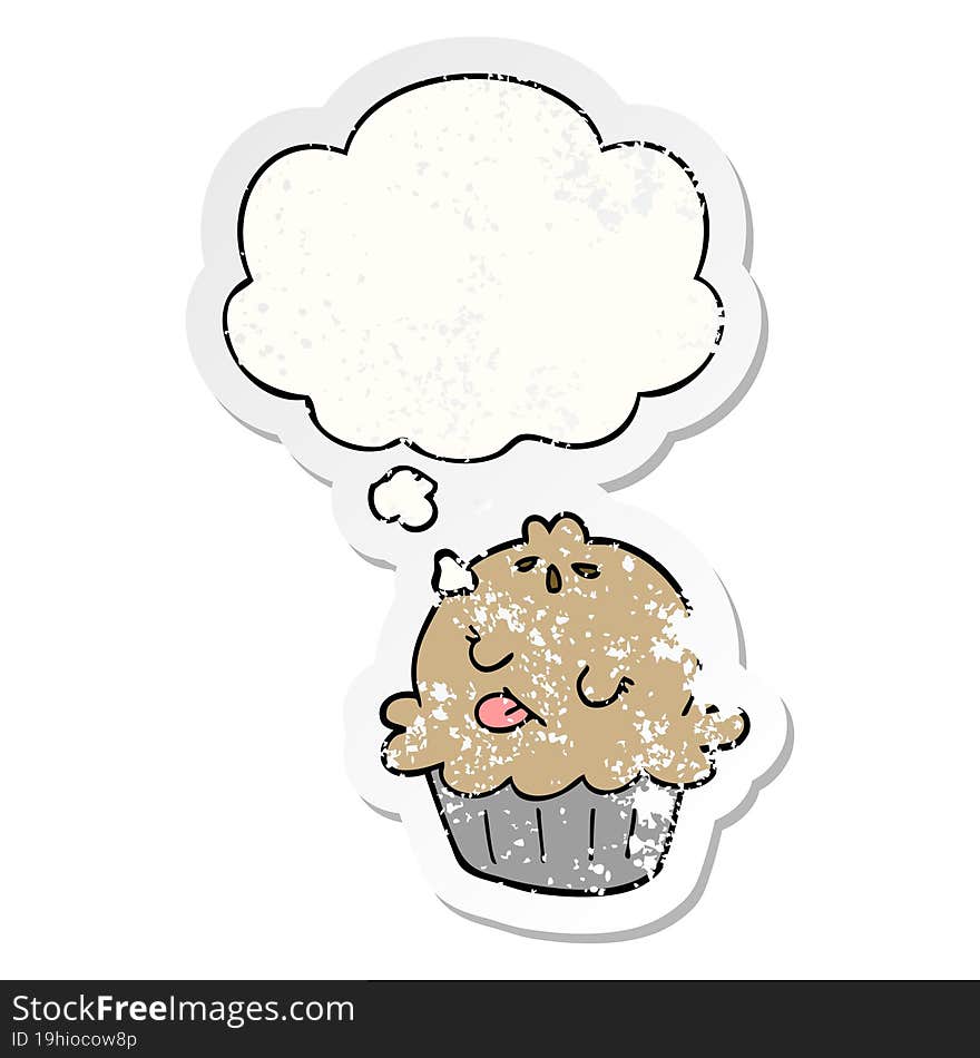 Cute Cartoon Pie And Thought Bubble As A Distressed Worn Sticker