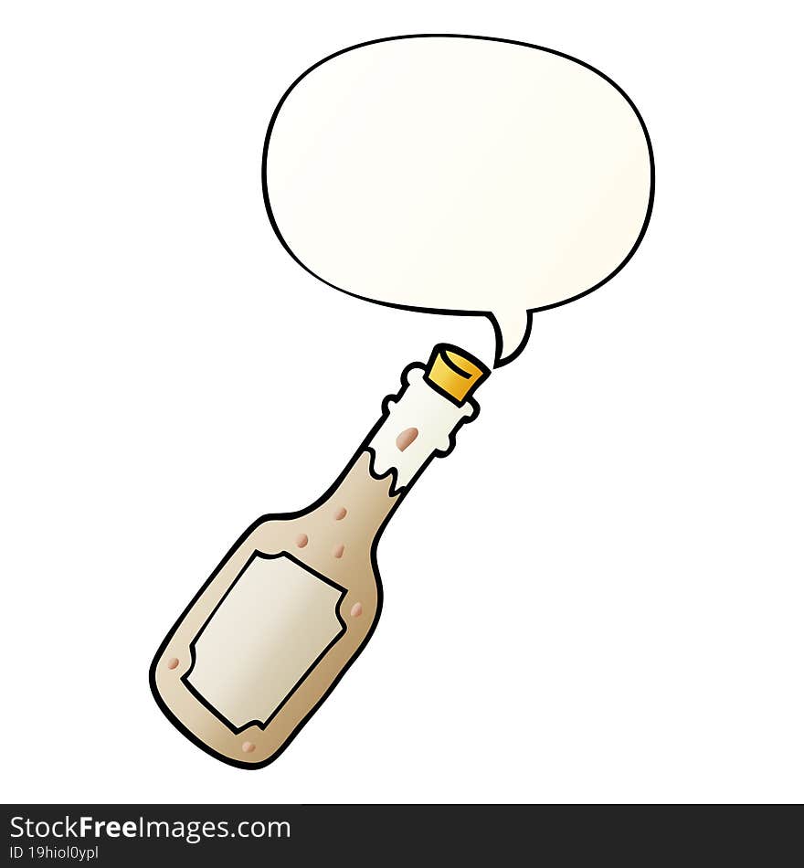 Cartoon Beer Bottle And Speech Bubble In Smooth Gradient Style