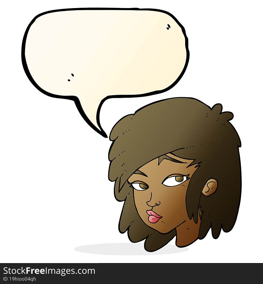 cartoon curious woman with speech bubble