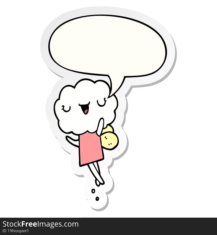 cute cartoon cloud head creature and speech bubble sticker