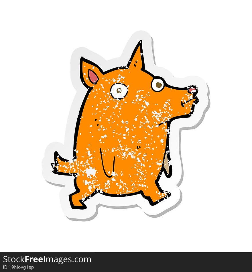 retro distressed sticker of a cartoon funny little dog