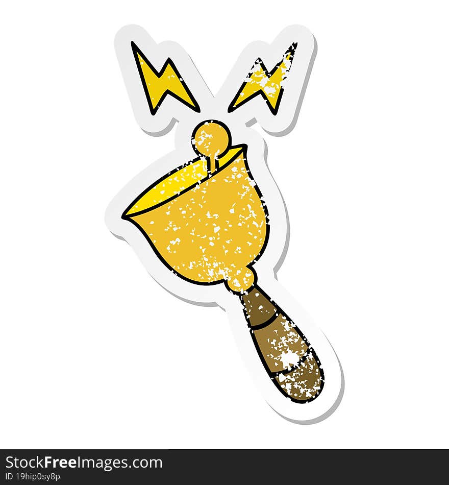 distressed sticker of a cute cartoon ringing hand bell