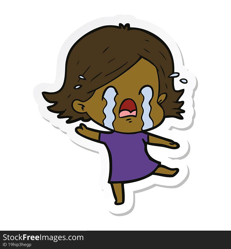 sticker of a cartoon woman crying