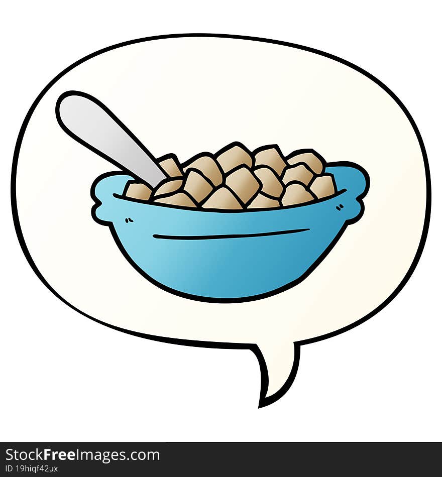 cartoon cereal bowl and speech bubble in smooth gradient style