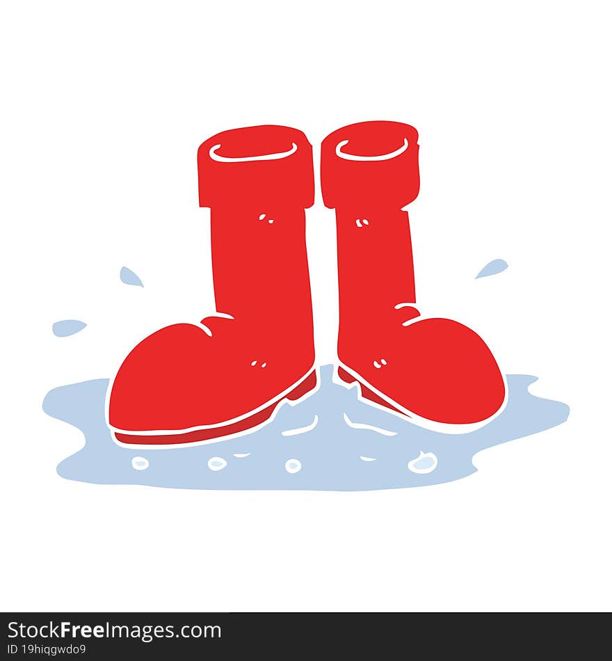 flat color illustration of wellington boots in puddle. flat color illustration of wellington boots in puddle