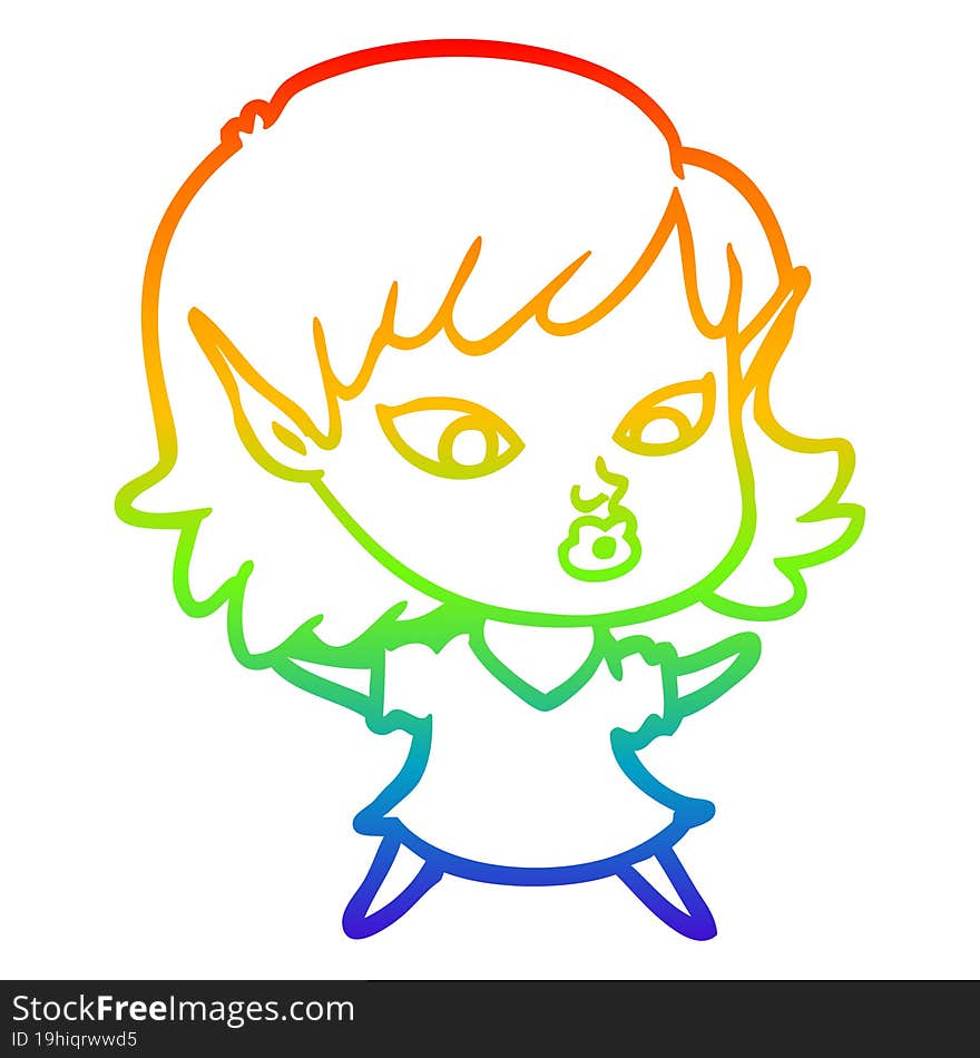 rainbow gradient line drawing of a pretty cartoon elf girl