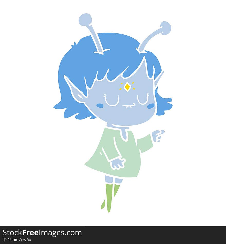 flat color style cartoon alien girl