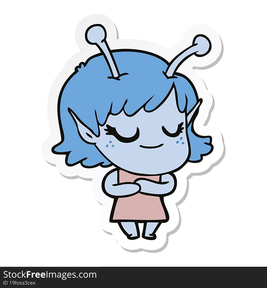 sticker of a smiling alien girl cartoon