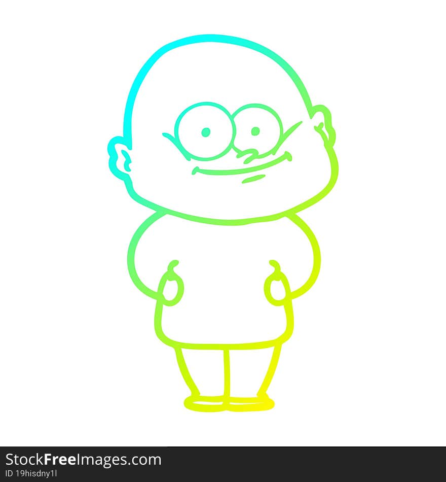 cold gradient line drawing of a cartoon bald man staring