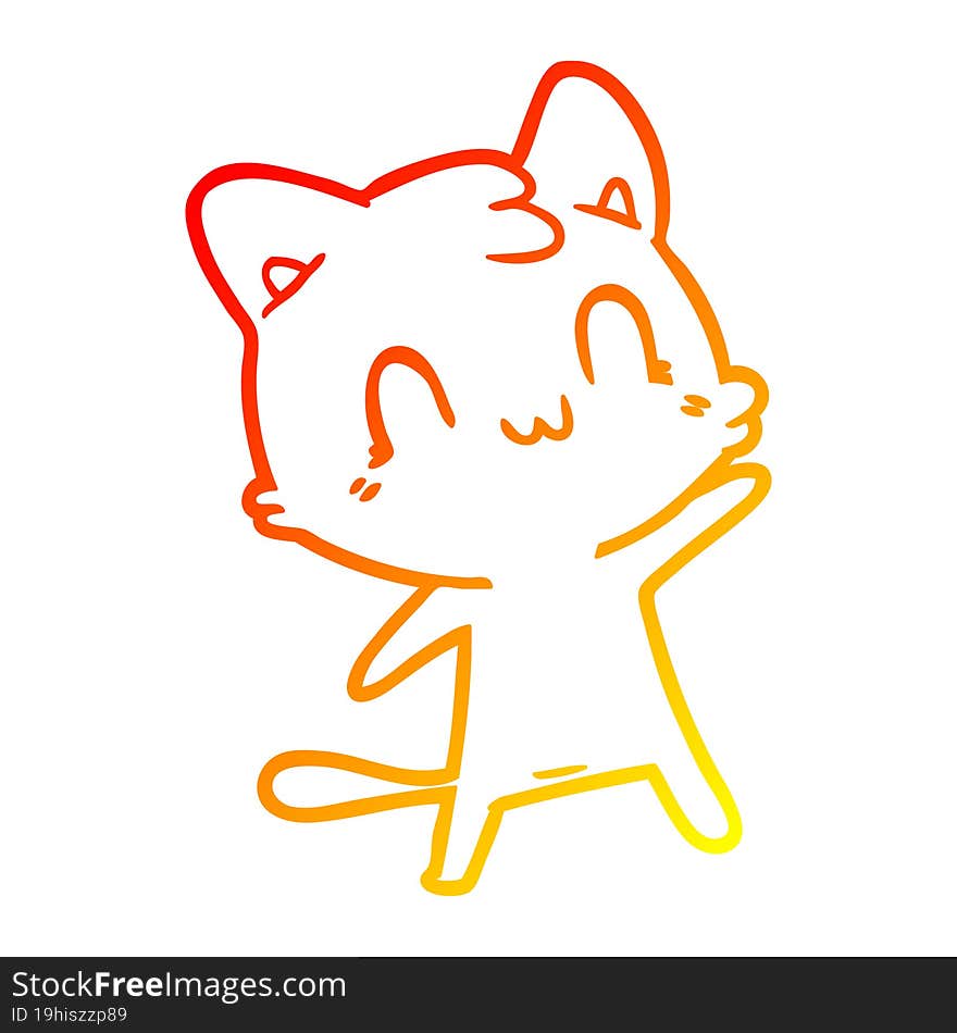 warm gradient line drawing of a cartoon happy cat