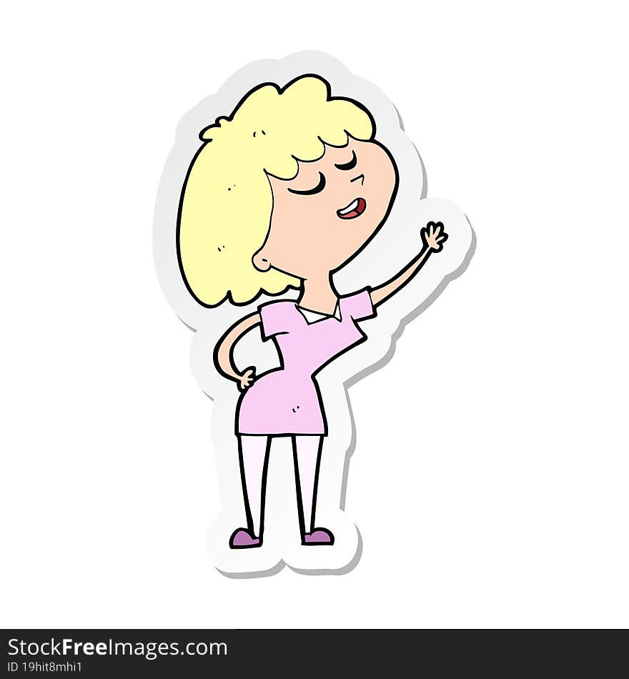 sticker of a cartoon happy woman about to speak