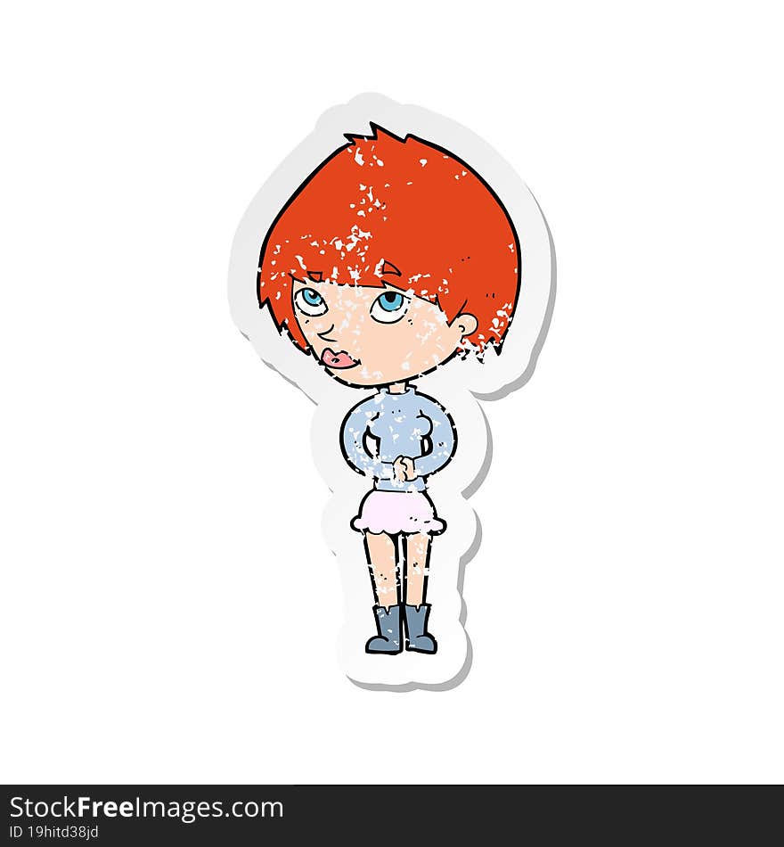 retro distressed sticker of a cartoon nervous woman