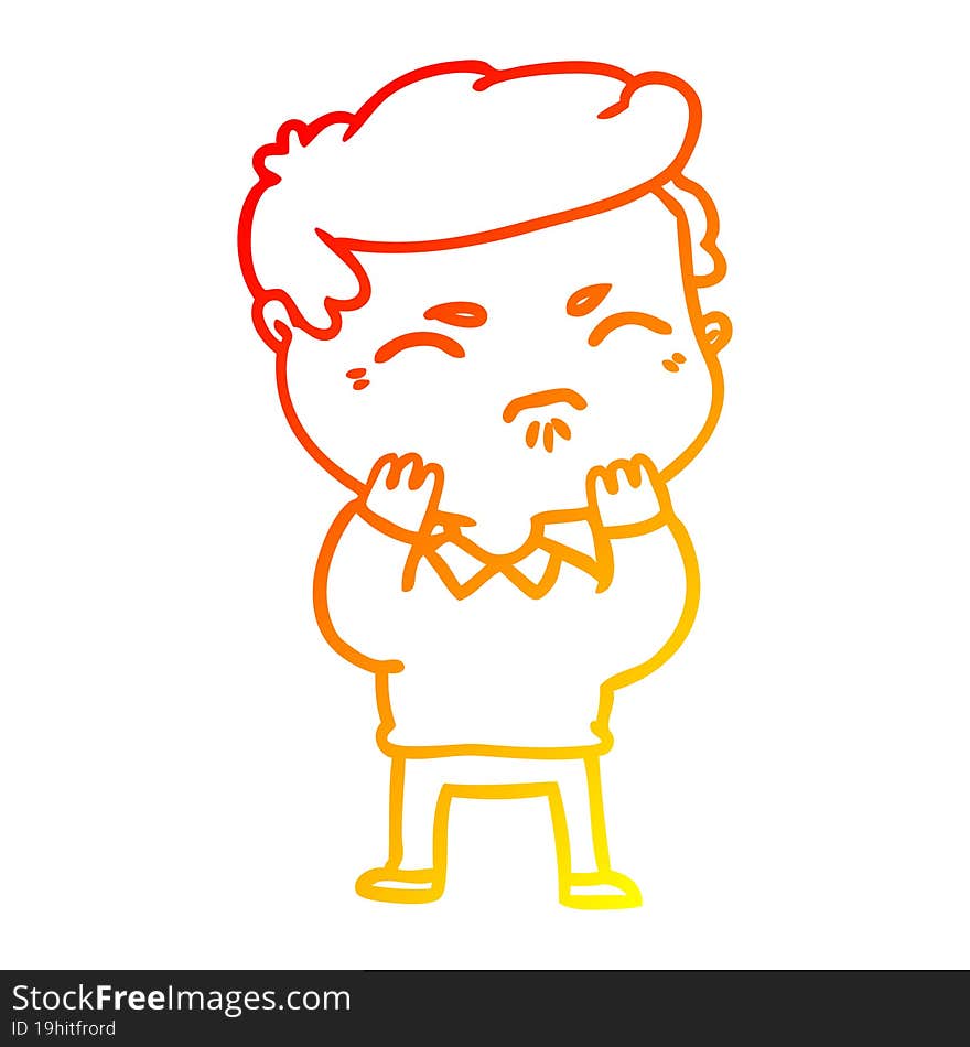 warm gradient line drawing of a cartoon annoyed man