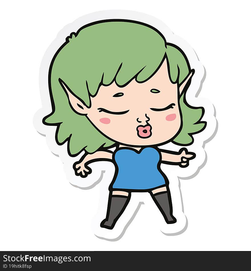 sticker of a pretty cartoon elf girl