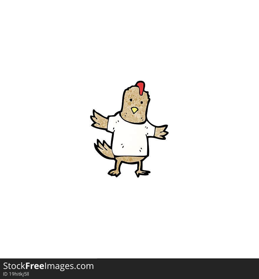 cartoon chicken in tee shirt