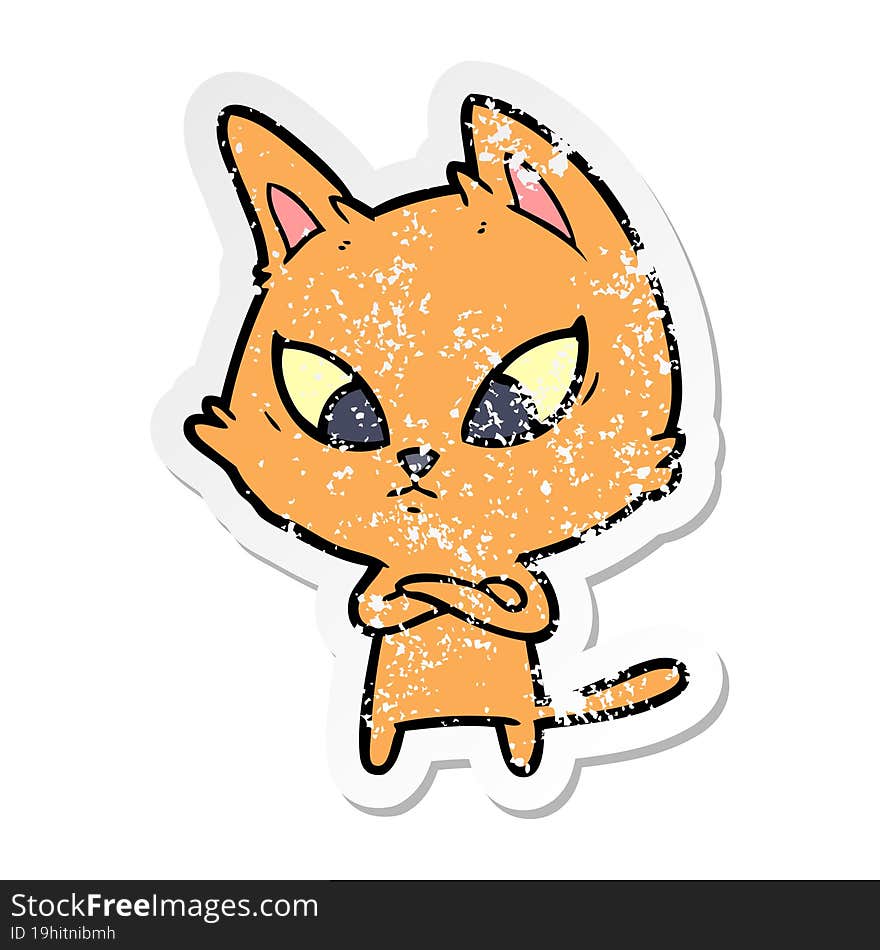 distressed sticker of a confused cartoon cat