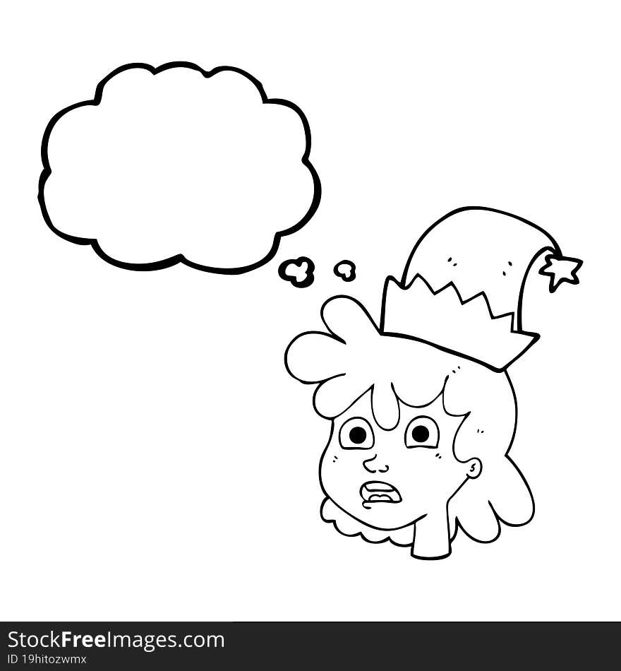 thought bubble cartoon woman wearing christmas hat