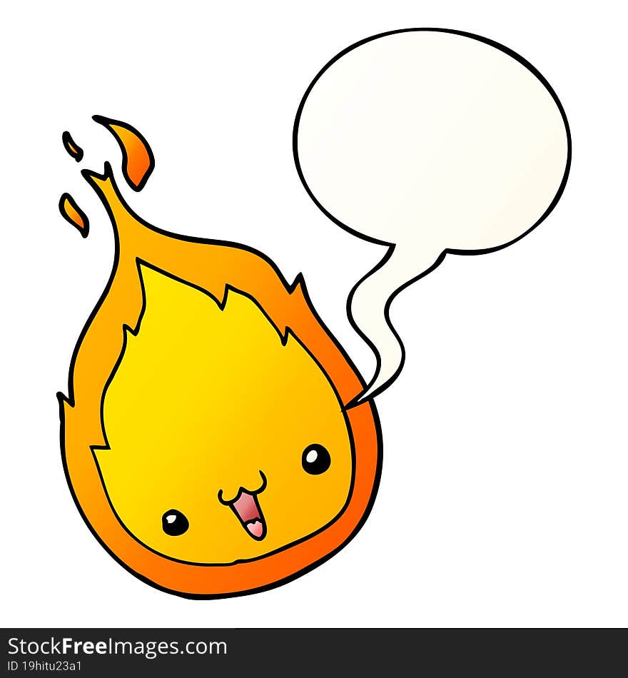 cute cartoon flame and speech bubble in smooth gradient style