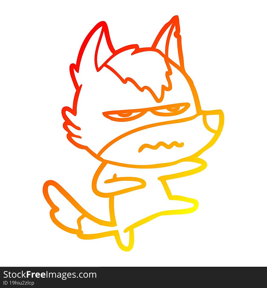 Warm Gradient Line Drawing Cartoon Annoyed Wolf