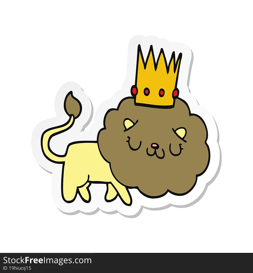 sticker of a cartoon lion with crown