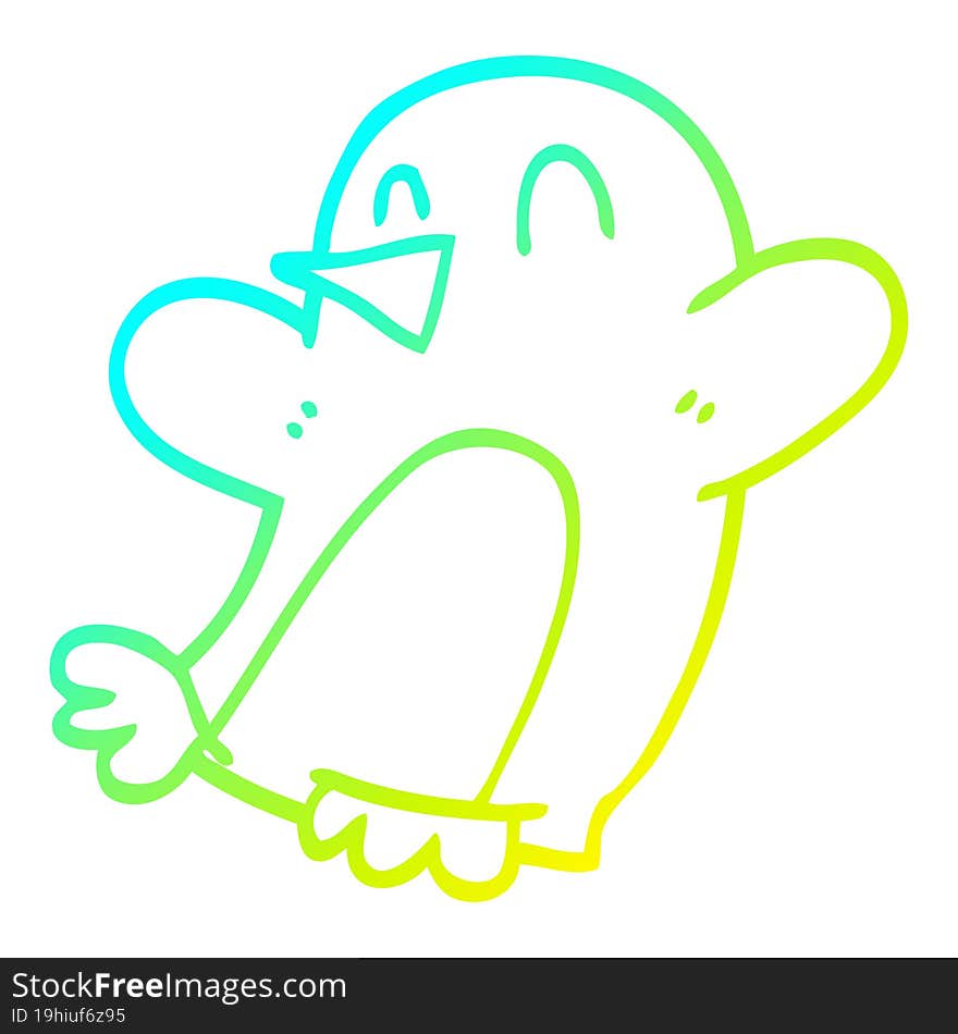 cold gradient line drawing of a cartoon dancing penguin