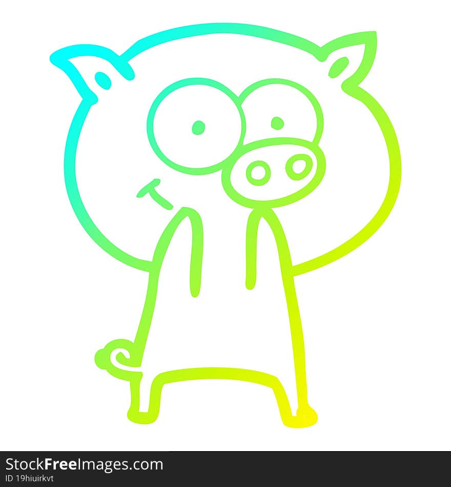 cold gradient line drawing of a cheerful pig cartoon