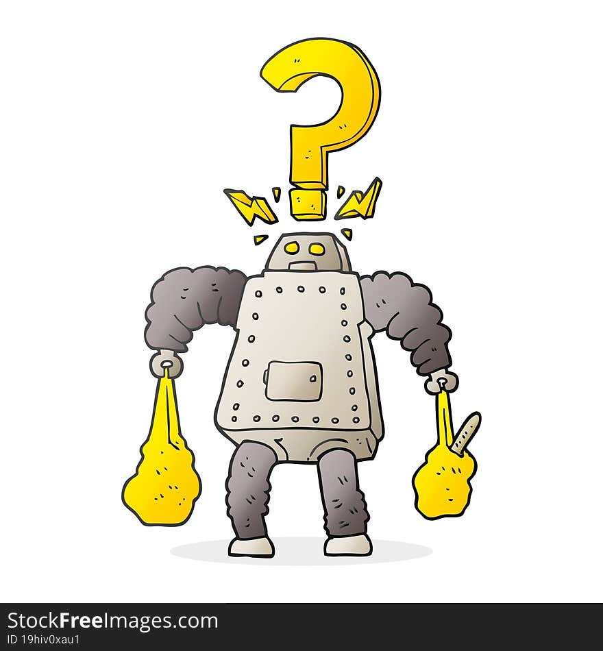 Cartoon Confused Robot Carrying Shopping