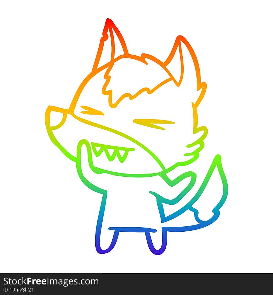 rainbow gradient line drawing of a angry wolf cartoon