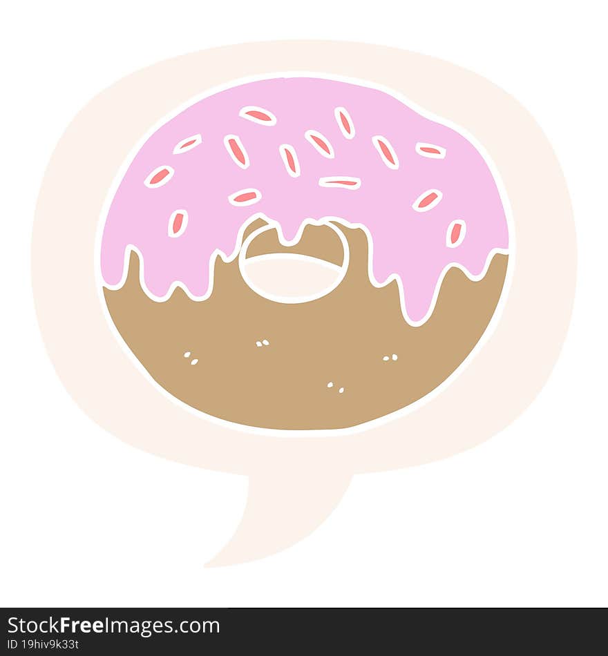 cartoon donut and speech bubble in retro style