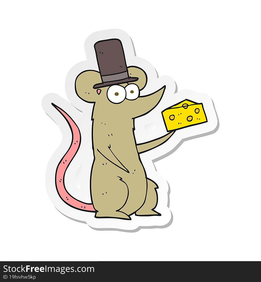 Sticker Of A Cartoon Mouse With Cheese