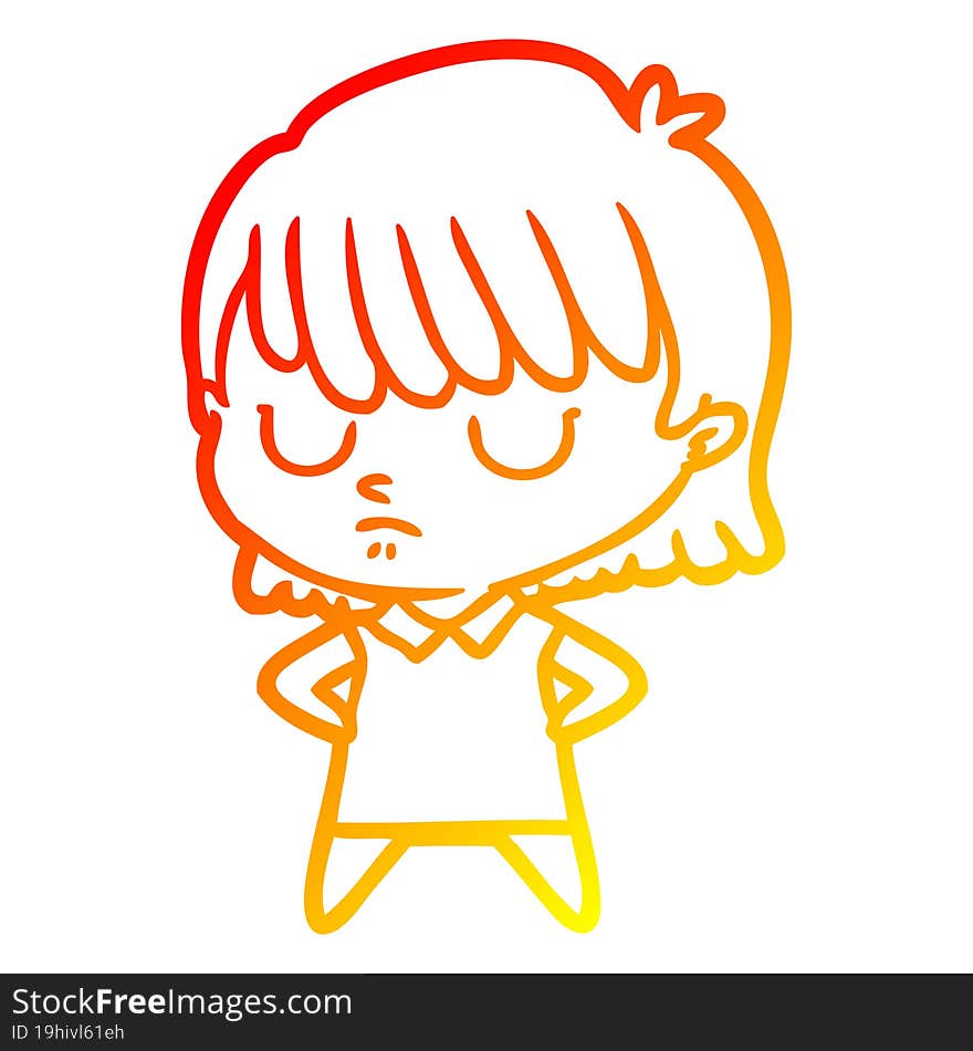 warm gradient line drawing of a cartoon woman