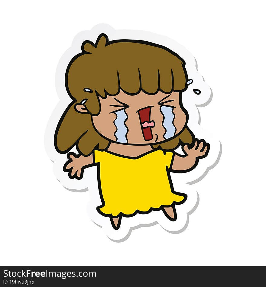 sticker of a cartoon woman in tears