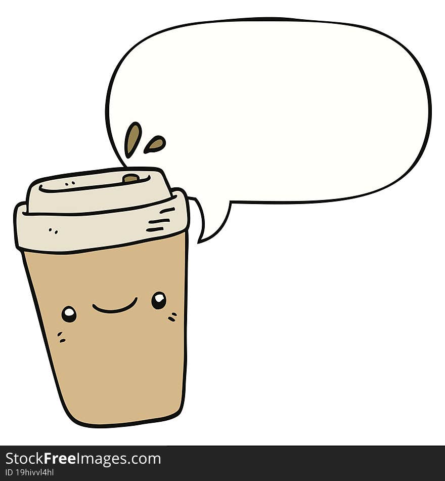 cartoon takeaway coffee with speech bubble. cartoon takeaway coffee with speech bubble