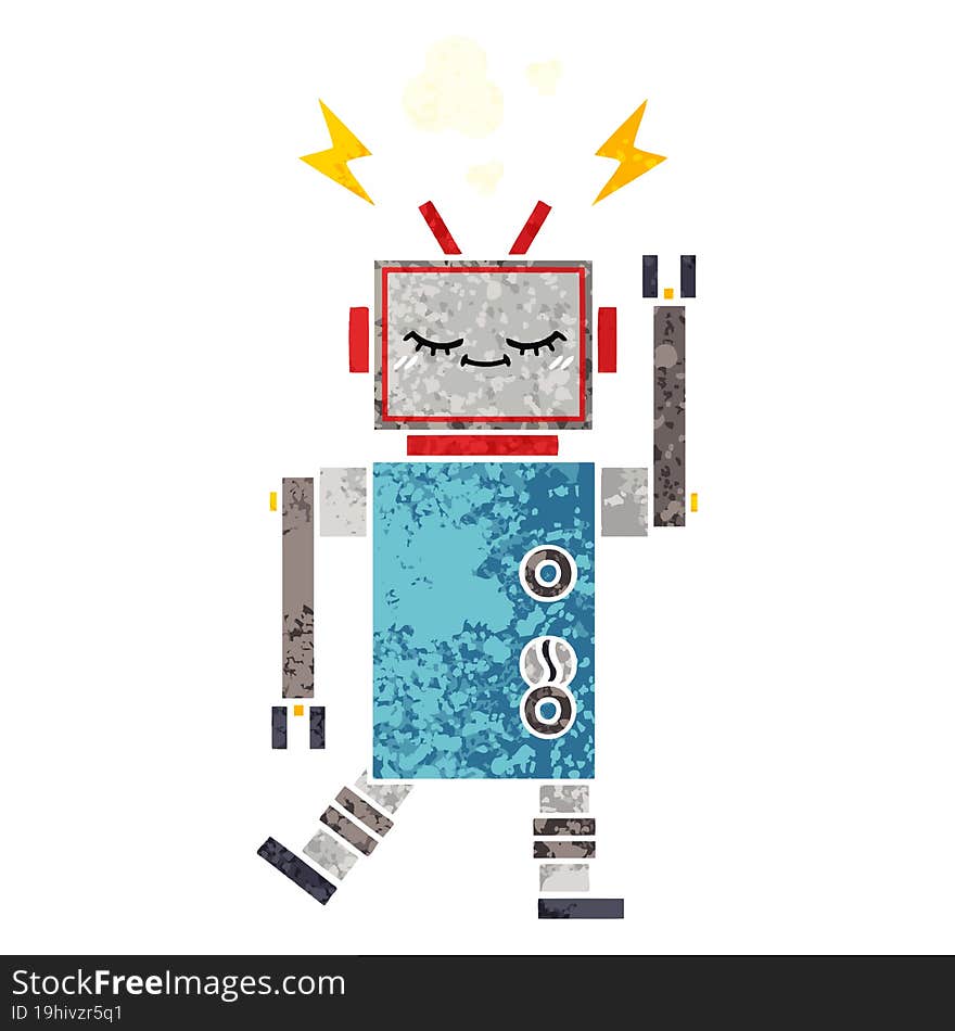 retro illustration style cartoon of a dancing robot