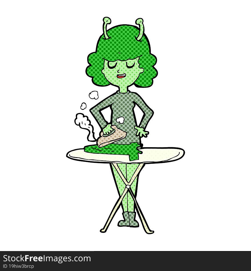 cartoon alien woman ironing