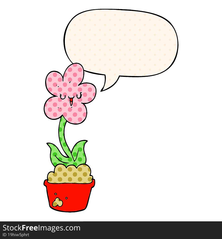 cute cartoon flower and speech bubble in comic book style