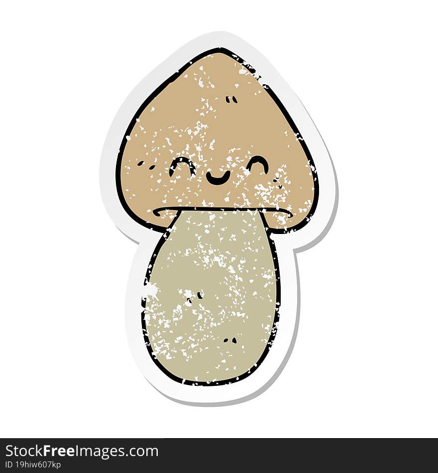 distressed sticker of a cartoon mushroom