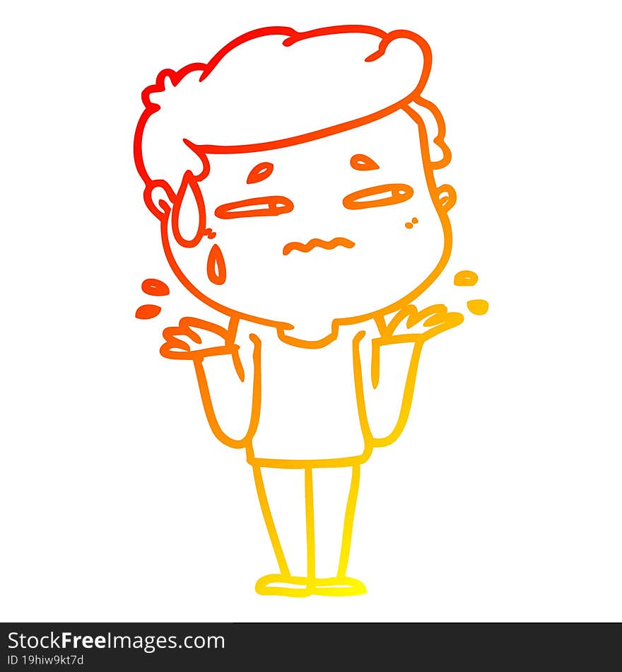 warm gradient line drawing cartoon confused man