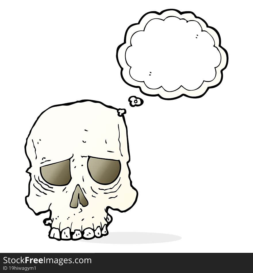 cartoon spooky skull with thought bubble