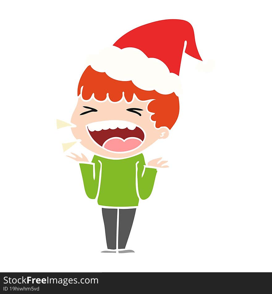 flat color illustration of a laughing man wearing santa hat