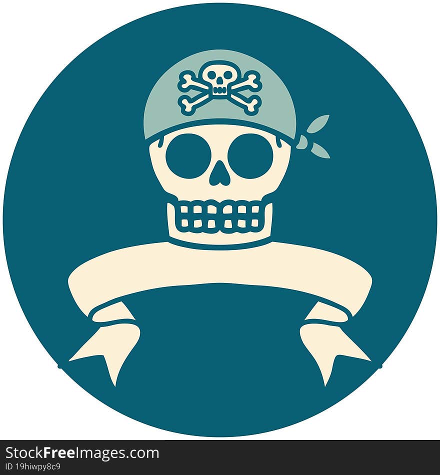 Icon With Banner Of A Pirate Skull