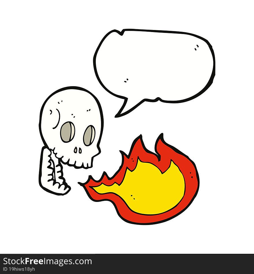 Cartoon Fire Breathing Skull With Speech Bubble