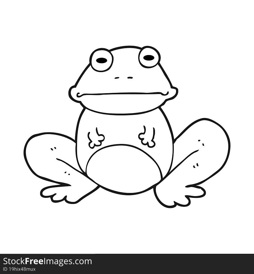 freehand drawn black and white cartoon frog