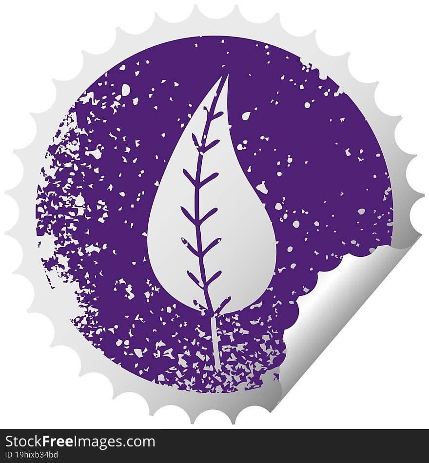 distressed circular peeling sticker symbol green leaf