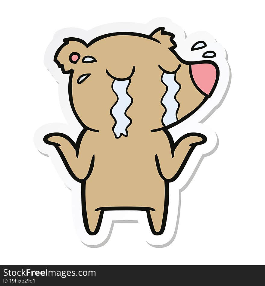 sticker of a cartoon crying bear