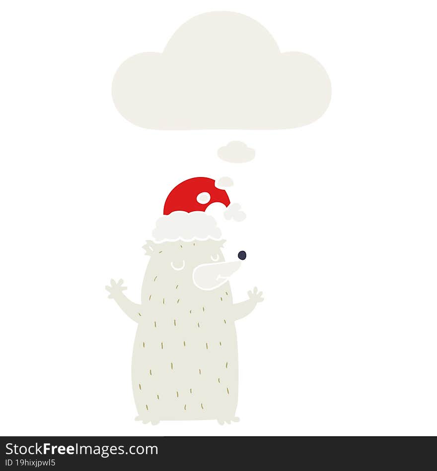 cute cartoon christmas bear and thought bubble in retro style