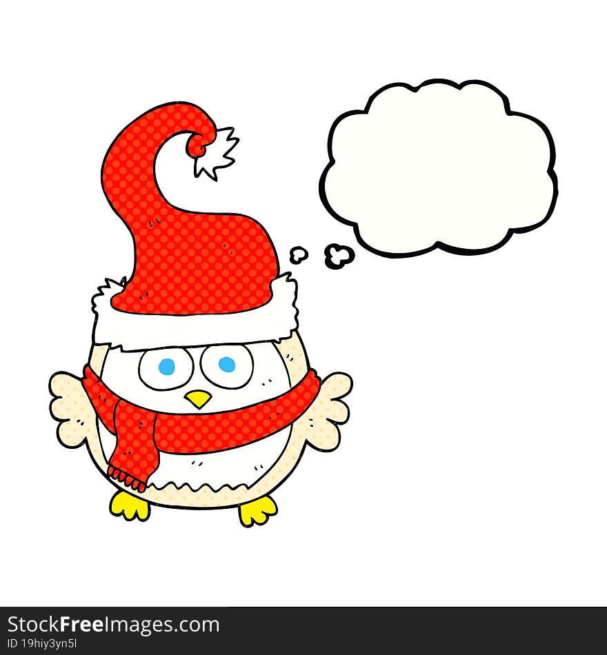 thought bubble cartoon owl wearing christmas hat