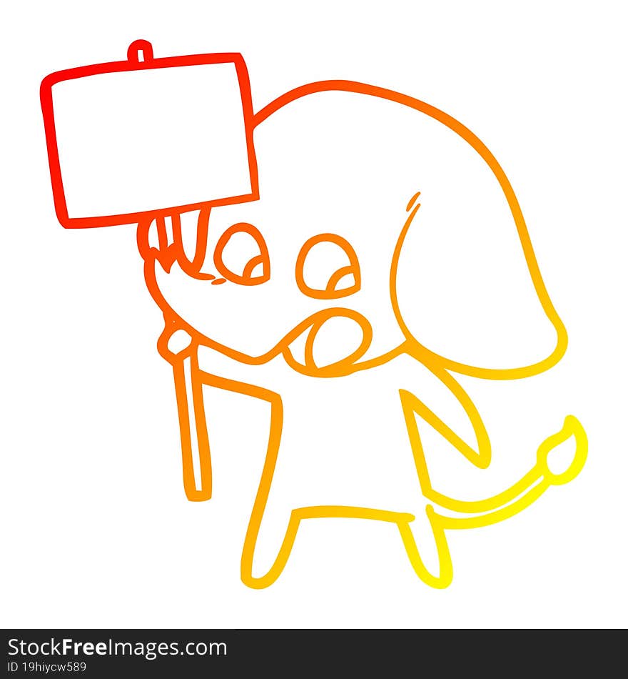 warm gradient line drawing cute cartoon elephant holding placard